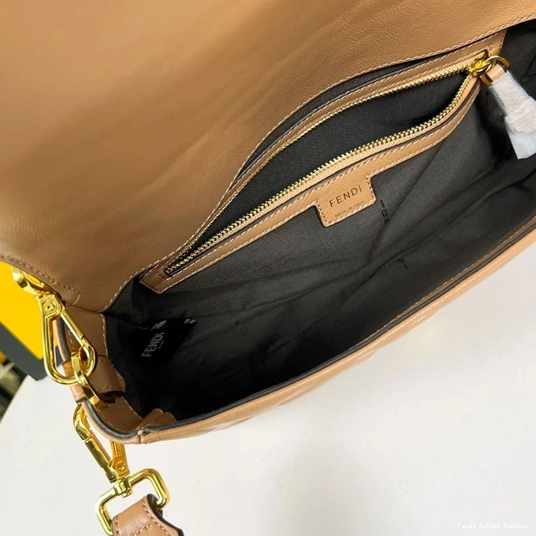 Cheap HOT Baguette Leather Bag Nappa Brown In Medium Motif FF Fendi 0719